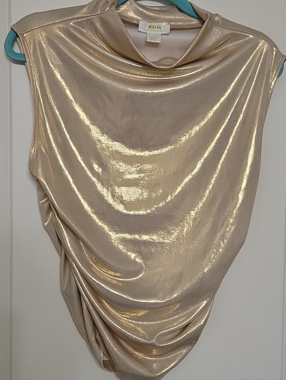 Maeve Shimmery Gold Cowl Drape Tank